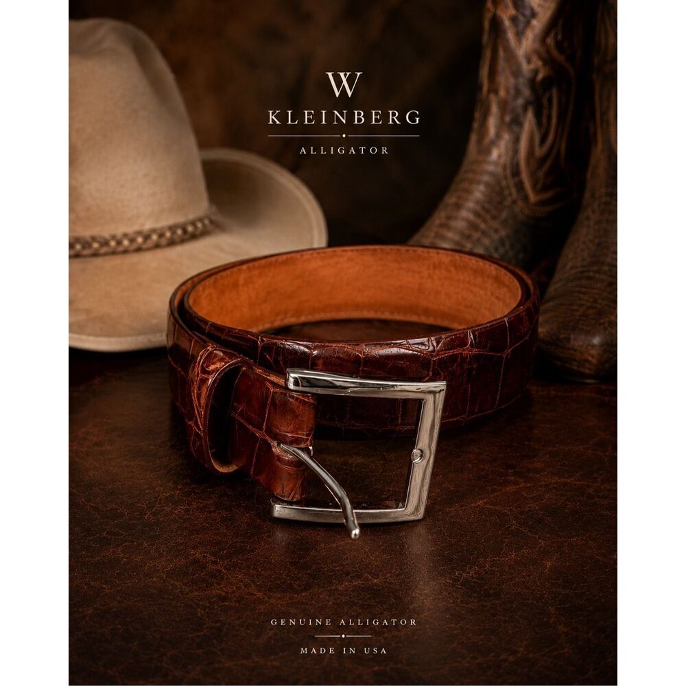 Nearly new W. Kleinberg Genuine Alligator Leather Belt Brown Crocodile Western L